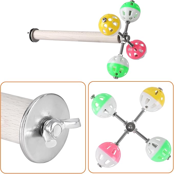Teniinet Stand Perch Toy with Rotating Balls for Birds, Parakeets, Budgies, Cockatiels, Parrots, Budgerigars, Conures, Parrotlets, Ringnecks, Lovebirds (2Pcs)