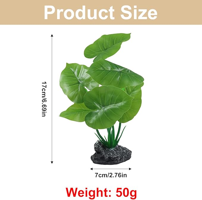 Aquarium Plants Fish Tank Decorations 6.69 Inch Artificial Plastic Plants with Weighted Base, Soft Silk Leaves Realistic Design for Betta Fish Reptile Tank Habitat Decor (Green Type-A)