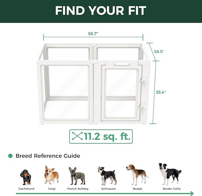 FXW AuraSpace Acrylic Indoor Dog Playpen for Medium Dogs, 35 Inch 6 Panels, White