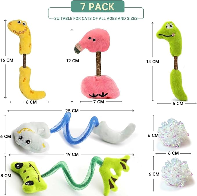 Interactive Catnip Toys for Indoor Cats, Silvervine Sticks for Cats & Cat Chew Rope Toy for Teeth Cleaning, Cat Crinkle Balls for Kitten Training and Play, Cat Toys Set for All Breeds 7Pack