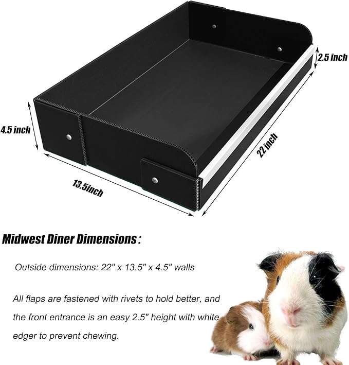 Guinea Pig Litter Box for All C&C and Midwest Cages,Guinea Pig Bedding Litter Box,Guinea Pig Kitchen Area Keep The Guinea Pig Cage Clean and Tidy. (Black, Midwest)