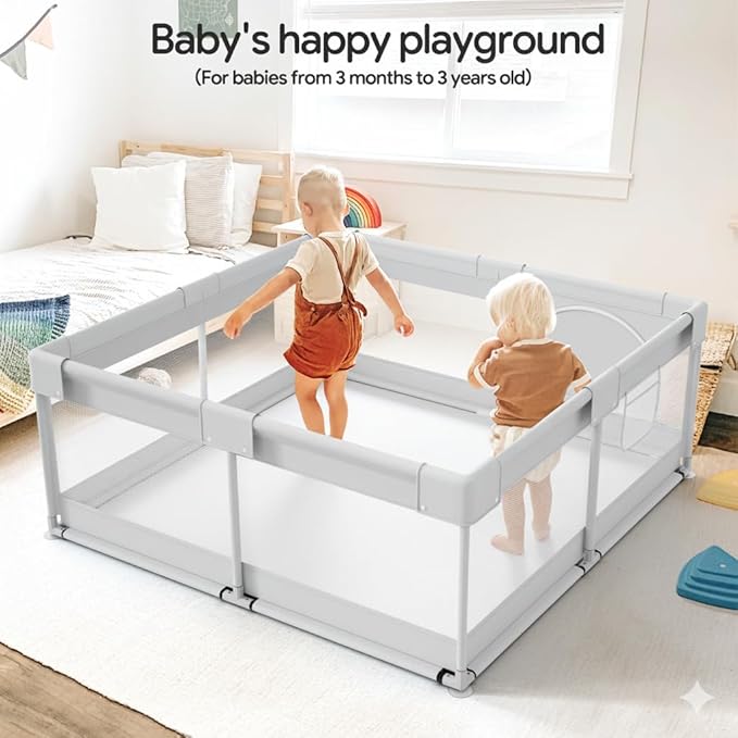 Fodoss Baby Playpen 50×50in, Small Play Pen for Babies and Toddlers, Playpen for Apartment, Play Yard, Activity Fence, Baby Playard with All-Side Mesh, Pull Rings