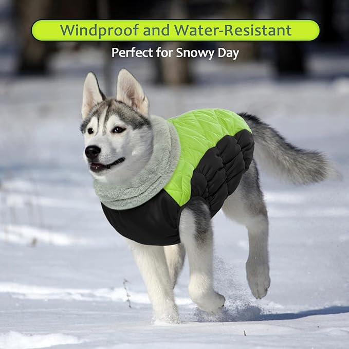 Lelepet Dog Coat Warm Dog Winter Coat Waterproof Dogs Jacket with Harness Built in Reflective Pet Fleece Vest Zip-Up Cold Weather Coats for Large Dogs Turtleneck & Windproof Coats Boxer Lime XL