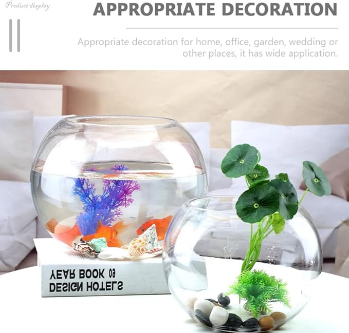 GANAZONO 7.08 Inch Small Glass Fish Bowl Round Fish Tank Desktop Aquarium Clear Glass Goldfish Bowl Hydroponic Planter for Home Office Garden Decor