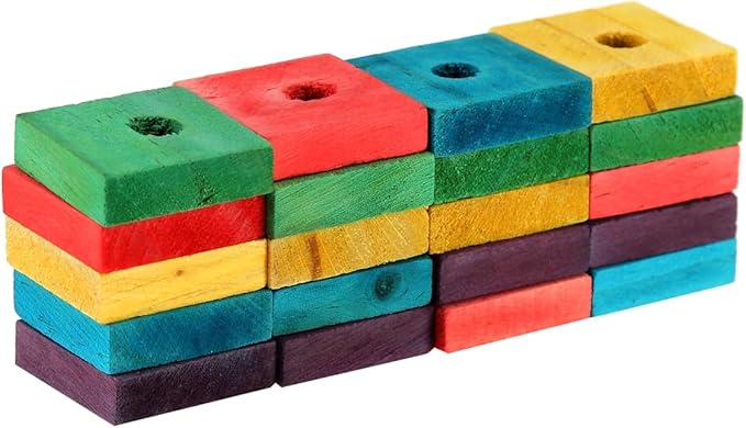 20PCS Colorful Wooden Chew Toys for Small Birds,Mini Wooden Blocks for Parrots, DIY Playtime Chewing Charms,Safe Bite Toys for Large Birds & Parakeets