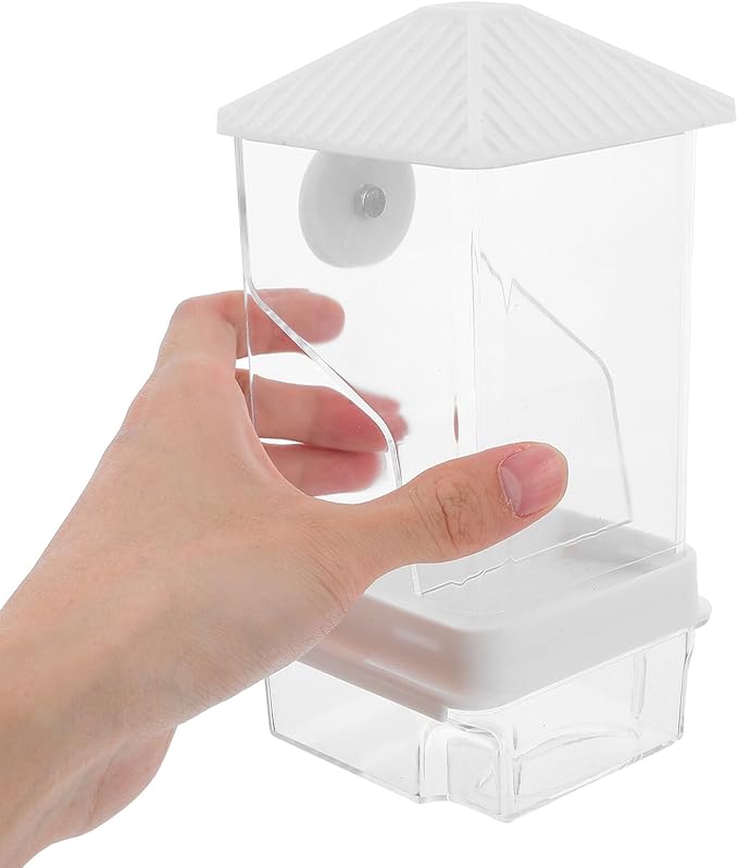 Cabilock Automatic No-Spill Bird Feeder with Anti-Splash Design White Pet Bird Feeding Station and Seed Container for Small Parrot Species