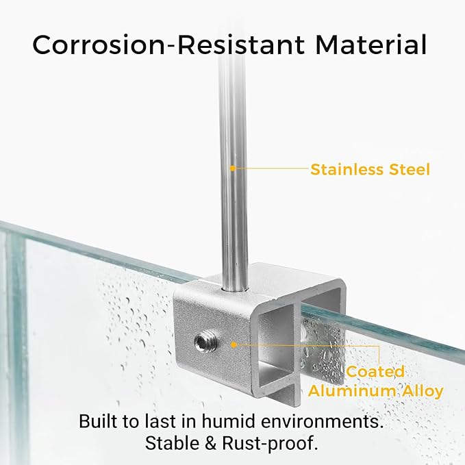 Stainless Steel Aquarium Light Riser - Adjustable Hanging Kit for Rimless Fish Tanks up to 12mm - Professional L-Bracket Stand with Suspension Wire for 5"-24" LED Plant Lights, 1 Pair