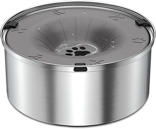 SCHITEC Dog Water Bowl No Spill 1.2L/40oz Slow Drinking Anti-Splash Stainless Steel Dog Bowl with Floating Disk, Spill Proof Pet Travel Water Dispenser for Sloppy Messy Drinkers(Gray)