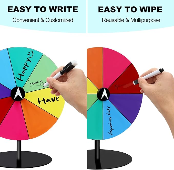 Airpark Prize Wheel Dry Erase 8 Inch Spinning Wheel for Prizes All Metal Tabletop Roulette Wheel of Fortune for Party Birthday Wedding Housewarming Christmas New Year Graduation and Carnival Games