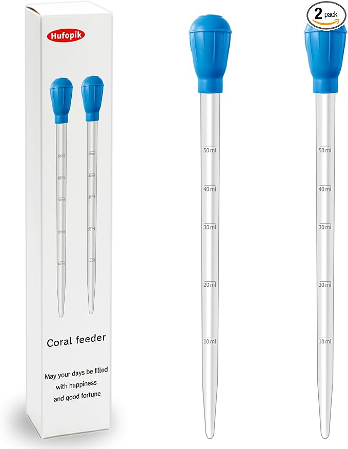 2 Pieces Long Pipette for Fish Tank Coral Food Feeder Long Syringe Reef Coral Food Spot Feeder Tube for Reef Aquatic Plant Spider Snake Lizard