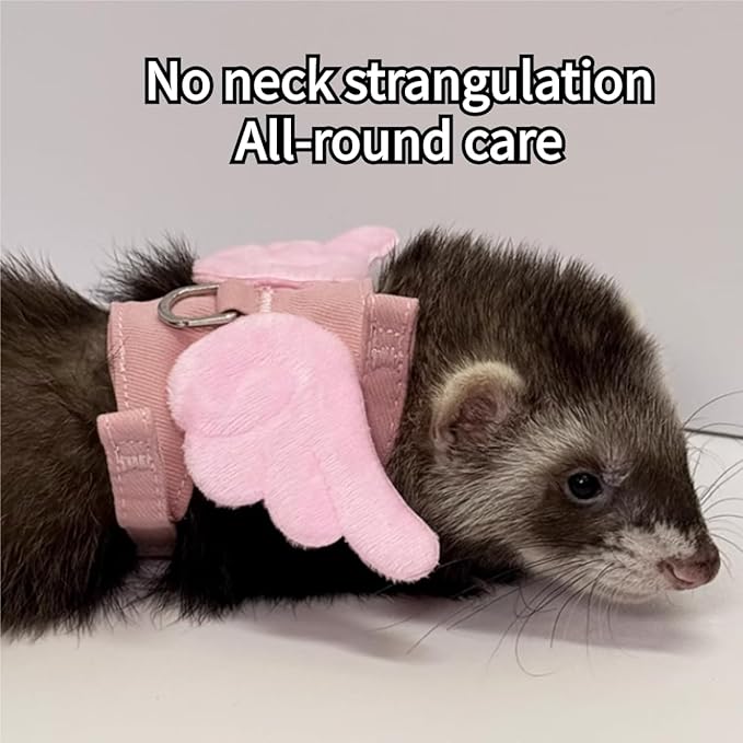 Ferret Harness Leash with Adjustable Buckle Soft Breathable Pure Cotton Cloth Walking Vest with Angel Wings for Small Pet Squirrel Guinea Pig Rabbit Kitten (Purple)