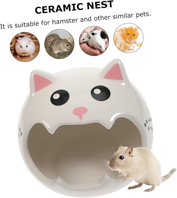 Totority Ceramic Small Pet Hideout for Guinea Pigs and Hamsters Cooling Nest for Summer Natural Wear-Resistant Ceramic Hut Safe Resting and Playing Shelter for Small Animals
