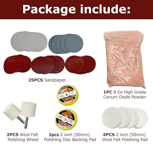 Glass Polishing Kit, Multifunctional Deep Scratch Remover Cerium Oxide | 34-Piece Multifunctional Cerium Oxide Polishing Powder, Glass Repair Kit for Windscreen, Windows, Tables, and Aquariums