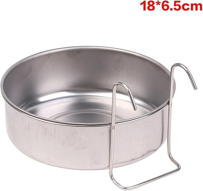 1PCS Crate Dog Cat Bowl Stainless Steel Hanging Pet Cage Bowl Food Water Feeder Coop Cup for Cat Puppy Birds Rats 5 Sizes(18CM)