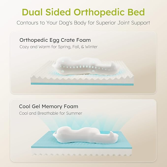 CWAWZ XXL Dog Bed for Extra Large Dogs, Giant Orthopedic Dog Bed with Cooling Gel Memory Foam, Waterproof Pet Bed with Removable Washable Cover, 53" Pet Sofa bed Dutch Velvet with Bone Toy, Dark Green