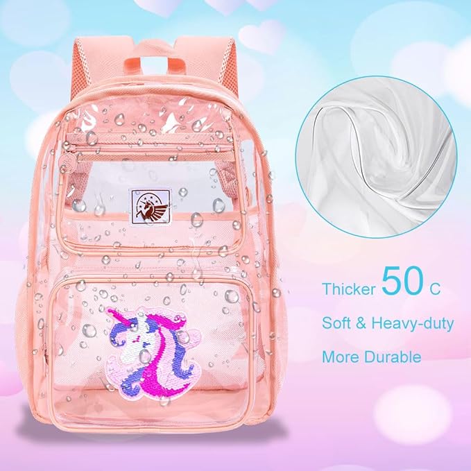 Clear Backpack for Girls and Boys, Kids Transparent Bookbag, 3PCS Cute See Through School Bag for Elementary Prechool
