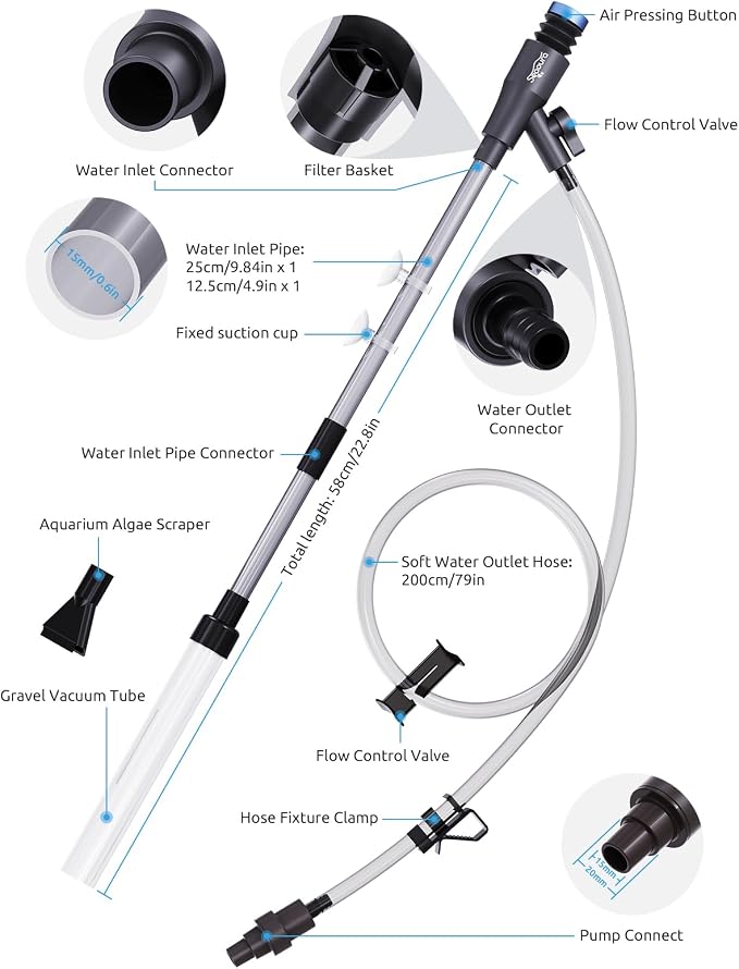 Gravel Vacuum for Aquarium, Fish Tank Cleaner Kit Mini Manual Tank Vacuum, Fishtank Cleaner Tools, Small Aquariums Water Changer, Adjustable Siphon Pump Use for Fish Turtle Cleaning Manure Wash Sand
