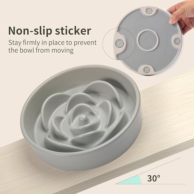 8.26 in Grey Dog Bowl Slow Feeder Ceramic for Medium and Large Breed,Pet Feeding Dog Food Water Dish Heavy Weighted,Puppy Bowl for Fast Eaters,Puzzle Slow Eating Dish Modern Maze