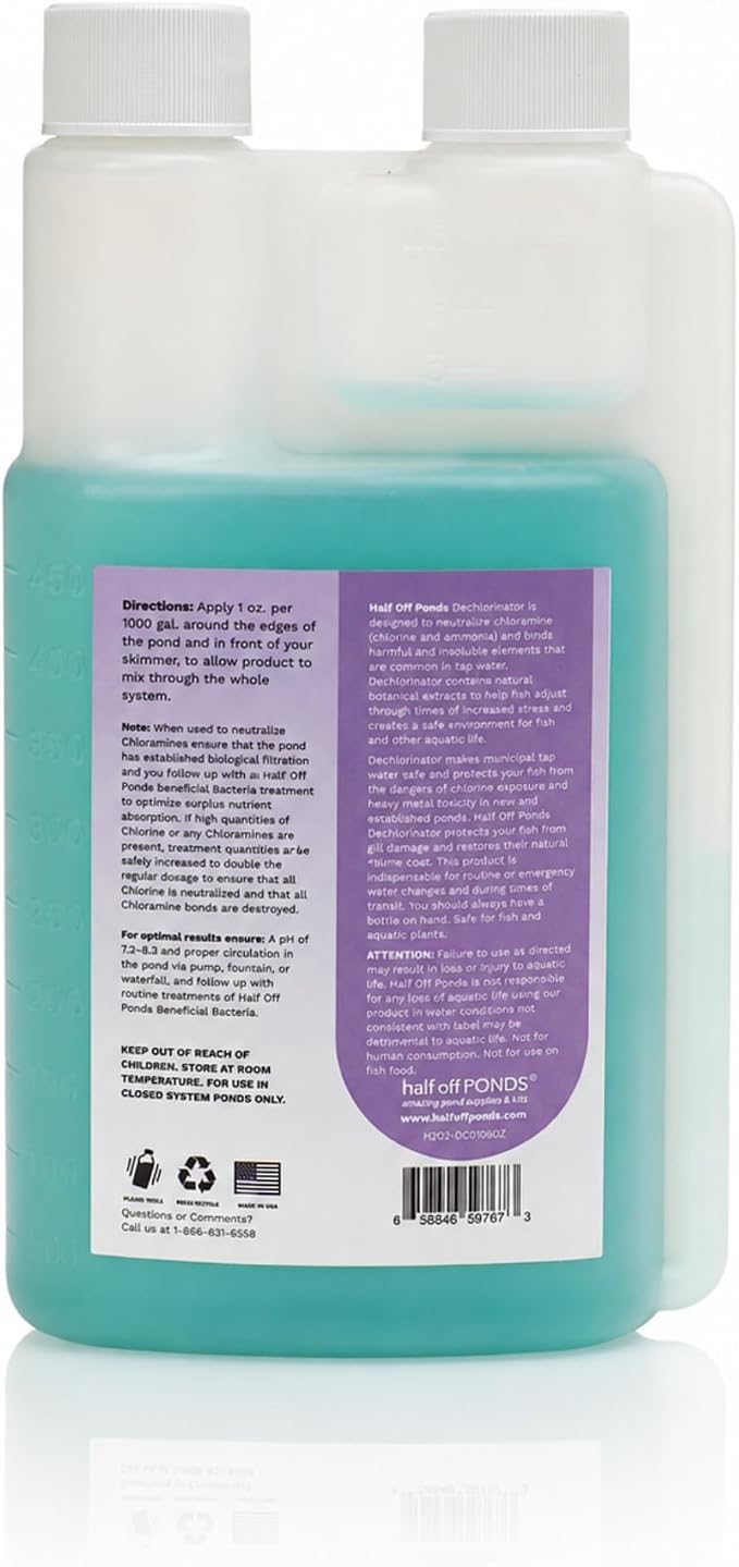 HALF OFF PONDS Dechlorinator Pond Water Conditioner, 16 oz – Removes Chlorine & Chloramine, Detoxifies Ammonia & Nitrites – Safe for Fish & Plants