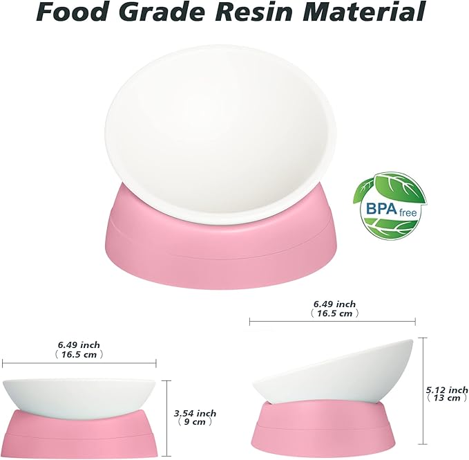Elevated Cat Bowl, Adjustable Raised Slanted Food Bowl for Cats and Small Dogs, Wide Shallow PP Dish with TPR Non Slip Base, Whisker Friendly, 17 oz