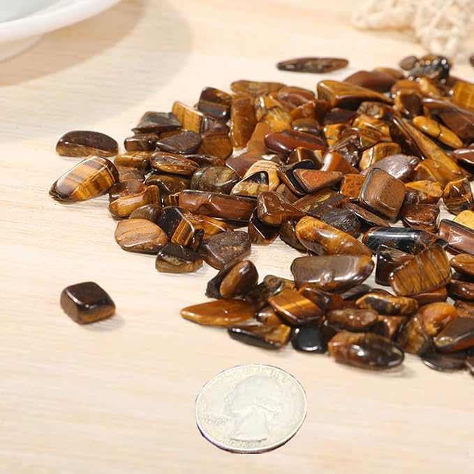 Erliway Natural Tiger's Eye Tumbled Chips Crushed Crystal Stone, 7-9mm | Polished Healing Crystal Chips Healing Reiki Crystal Jewelry Making Home Decoration, Aquarium, Vase Fillers, Plants Décor
