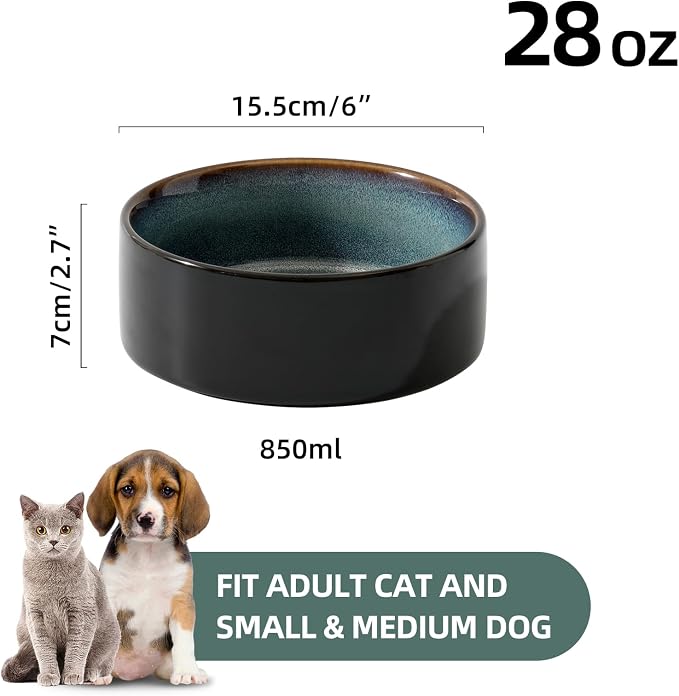 Havniva Cat Bowls Water Bowl Set of Two, 6.1” Ceramic Cat Food and Water Bowl Whisker Friendly Pet Food Bowls for Indoor Cats, Wide Cat Water Dish Prevent Whisker Fatigue Non Slip Cat Feeder