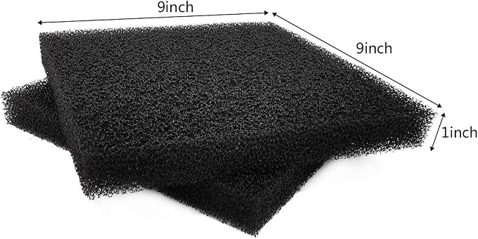 Aquarium Filter Foam Sponges Pad, 2 Pieces, 9x9x1 Inch | Fish Tank Bio Sponge Coarse Sheet Filter Media Pad, Cut-to-Size Foam for Pet Filters