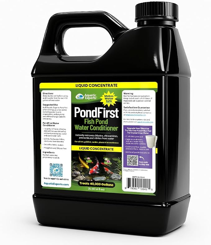 PondFirst Pond Water Conditioner - Concentrated Instant Dechlorinator for Fish Ponds, Makes Water Safe for Koi and Goldfish, Made in The USA, Aquatic Experts (Liquid - 2 Liters)