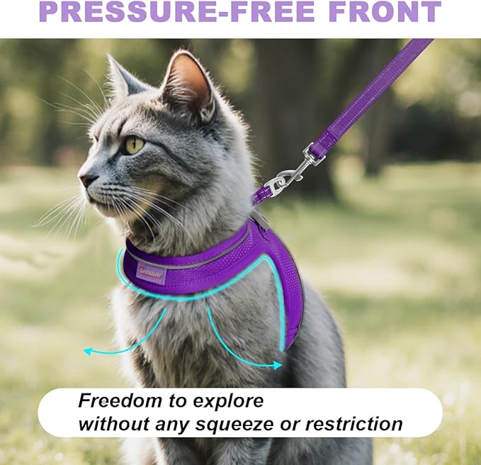 Cat Harness and Leash Set,Escape Proof Kitten Harness,Step in Adjustable Soft Lightweight,Easy Control,Reflective Strips Comfortable for Walking Travel(Purple,XXS)