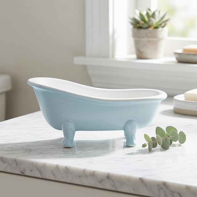 Abaodam Cute Hamster Bed Chinchillas Food Bowl Blue Ceramic Mini Bathtub Small Animal Ice Bathtub for Ceramic Hamster Guinea Pig Bathroom Sand Bath Holder Container Accessories Cage Toys