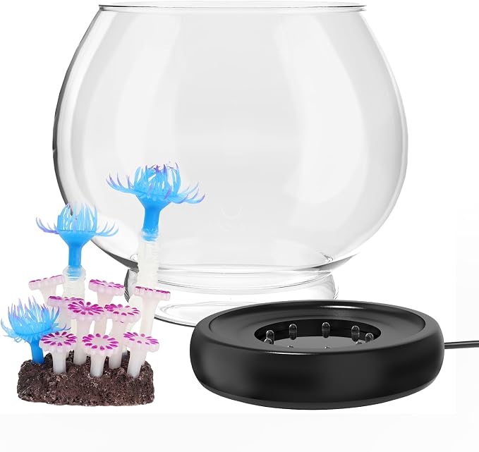hygger 0.5 Gallon/1 Gallon Glass Fish Bowl with LED Light and Decor, Small Round Betta Fish Tank Goldfish Bowl, Round Clear Unbreakable Aquarium/Vase/Hydroponic Plant Terrarium, Nice Centerpieces