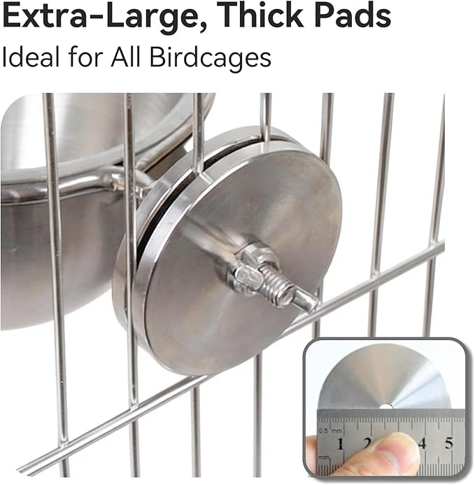AOTU Anti-Snatch Stainless Steel Parrot Feeding Cups with Locking Buckle - Bird Food & Water Bowls, Bird Cage Accessories for Cockatiel, Conure, Budgie, Macaw, Gray Parrot & Small Pets (L)