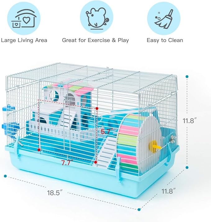 ROBUD Large Hamster Cage Gerbil Haven Habitat Small Animal Cage (Blue)