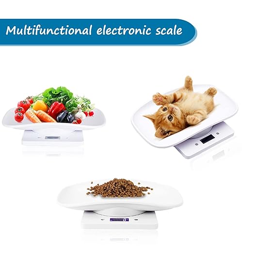 Newborn Kitten & Puppy Weight Scale, Multifunctional Digital Pet Scale, LCD Electronic Small Animal Food Scale, Weighing Max 33lbs, Tray Size 12" x 8", Not for Adult Cats/Dogs (White)