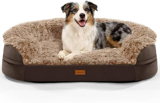 iweepet Orthopedic Dog Beds for Large Dogs, 41" x 32.6" x 7.7" Supportive Dog Sofa Bed with 28D Egg-Crate Foam, Removable Washable Cover, Waterproof Lining, for Puppy,Senior,Sick, Brown