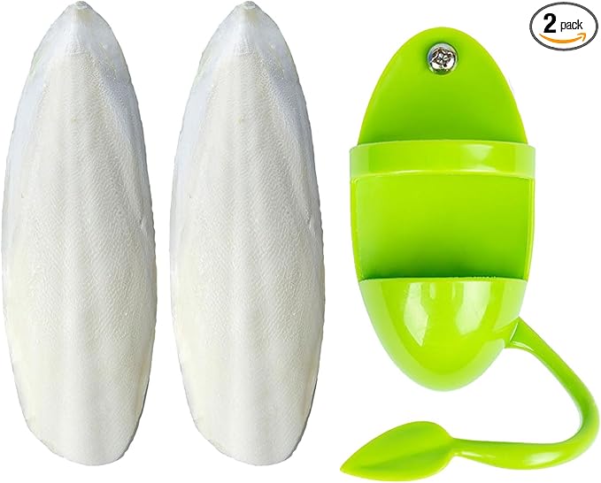 2 Pack Cuttlebone with 3 in 1 Food Holder, Natural Cuddle Bones for All Pet Birds Cockatiels Parakeets Budgies Finches(5.5~6 Inch, Midium Size)