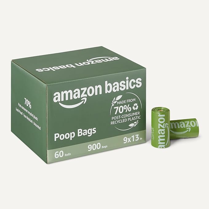 Amazon Basics Dog Waste Bags, 70% Recycled Material, Leak-Proof with Generous Length, 900 Pack