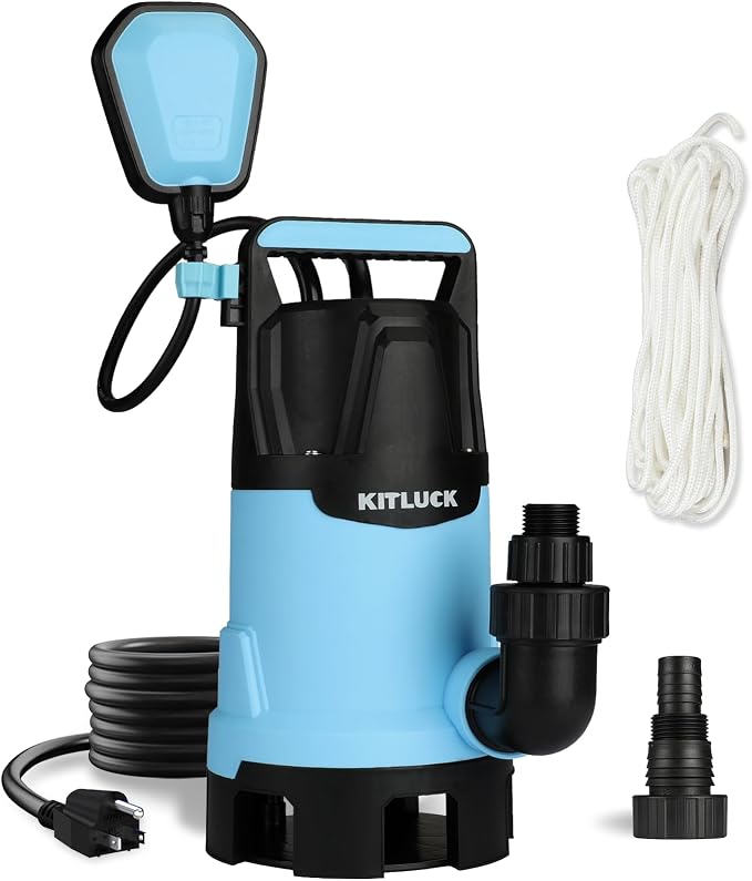 KITLUCK Submersible Water Pump, 1-1/4HP 4500GPH High Flow Sump Pump with Float Switch, 23ft Power Cord, Portable Utility Water Pump for Swimming Pool, Garden Pond, Flood Basement, Tub Water Removal