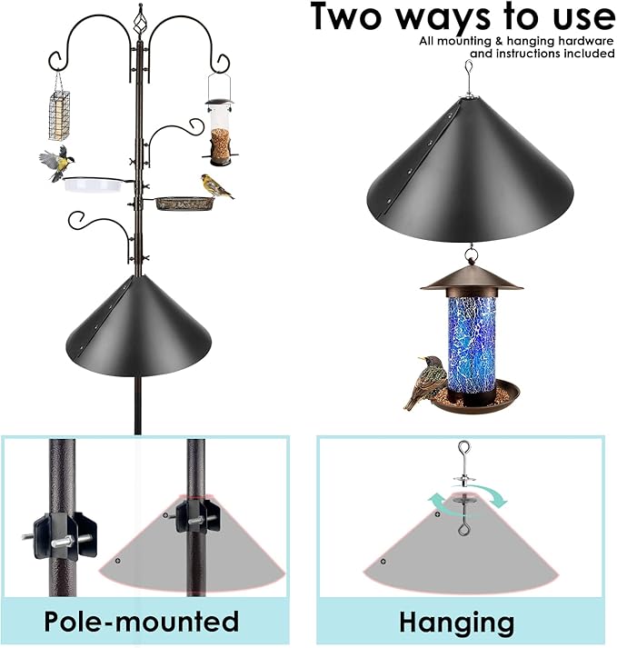 Bird Feeder Pole with Squirrel Baffle - Deluxe Feeder Station Kit Includes Suet Cage, Wild Bird Feeders & Planter Hanger for Garden, Yard