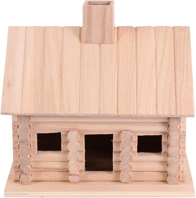 EXCEART Wooden Birdhouse 7.87X7.87X5.90 Inch Log Cabin Style Bird Nest for Small Birds Outdoor Garden Decoration Backyard Nesting Box