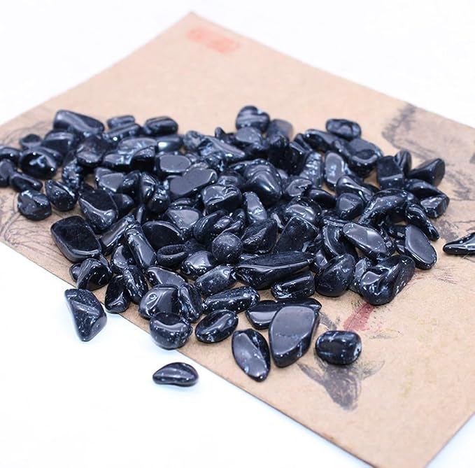 Erliway 100g Natural Black Tourmaline Crystal Chips 7-9mm Tumbled Stones | Small Crushed Crystal Stone, Polished Crystals Chips for Fish Tank, Healing Tumbled Rocks for Reiki Jewelry Making Home Décor