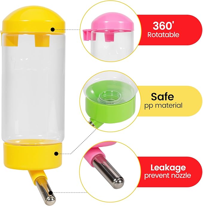 3PC 14OZ Guinea Pig Water Bottle No Drip Small Animal Water Dispenser Hanging Rabbit Water Bottle Hamster Water Feeder Bottle for Rabbit Chinchilla Squirrel Ship by Random Color