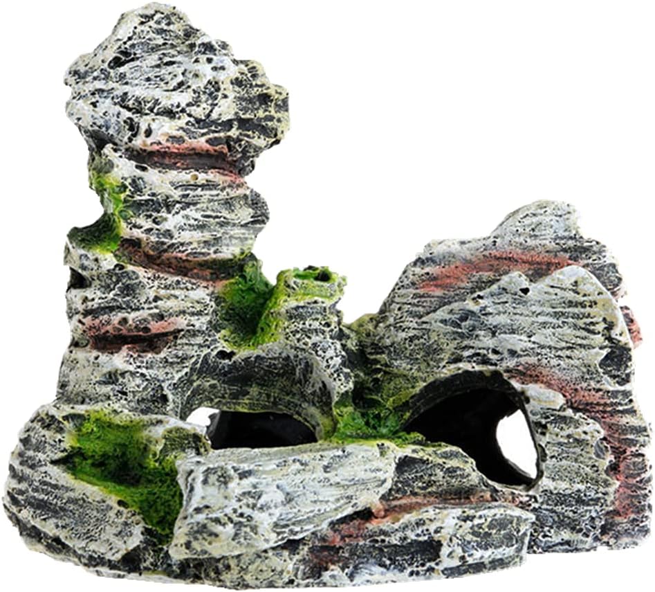 Ulalaza Aquarium Decorations Landscaping Tree Stump Hole Rock Cave Hideouts Stone Fish Tank Resin Driftwood Painted with Realistic Details Over House Supplies Castle Accessories