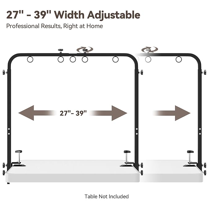 Adjustable Pet Grooming Arm for Table: 42" Height & 27"-39" Width, Clamp Fits Up to 2.76", Includes Hammock & 2 No-Sit Nooses, Heavy-Duty Dog Grooming Station for Home Use, Nail Trimming & Drying