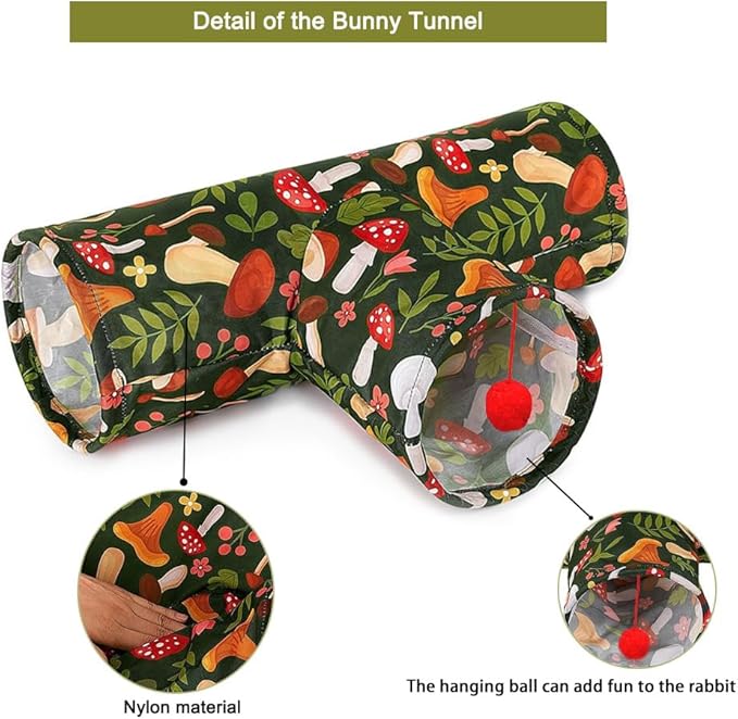 3 Way Washable Hideout Toys, Small Pet Tunnels and Tubes for Baby Rabbit Ferret Hamster Chinchilla Hedgehog Hiding and Resting (Mushroom)