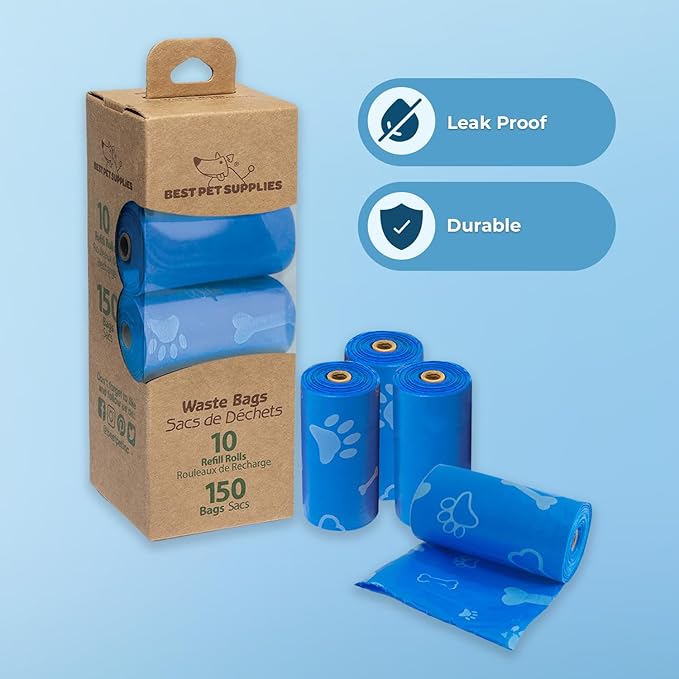 Best Pet Supplies Dog Poop Bags for Waste Refuse Cleanup, Doggy Roll Replacements for Outdoor Puppy Walking and Travel, Leak Proof and Tear Resistant, Thick Plastic - Blue (Unscented), 150 Bags