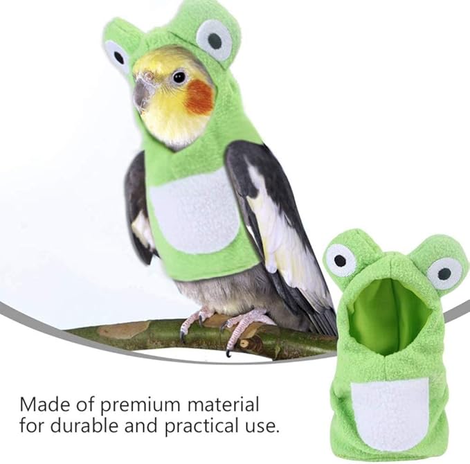 Sun Conure Bird Diaper Flight Suit Frog Shape Hoodie Cosplay Photo Prop for Parrots African Greys Parakeet Cockatiel, Bird Hoodie Small Animals Apparel (S)