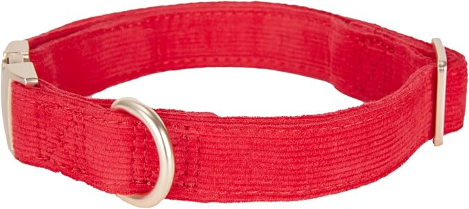 Soft Cotton Dog Collar with Metal Buckle Adjustable Heavy Duty Comfy Corduroy Collars for Small Medium Large Dogs,Red,Medium