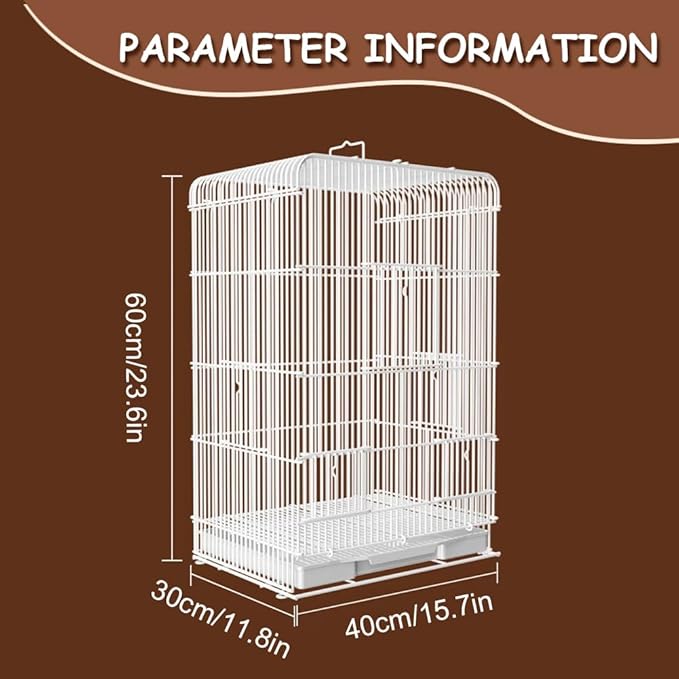 23.6-Inch Household Bird Cage with Top Handle, Small Metal Bird Cage with Removable Slide-Out Tray, Lightweight Travel Bird Cage for Indoor Outdoor Home Bird Feeding