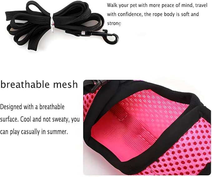 Bunny Harness with Leash Escape Proof,Soft Rabbit Mesh Vest Adjustable Buckle for Ferret Guinea Pig Hamster Walking Small Animal Pets Rat, Red L